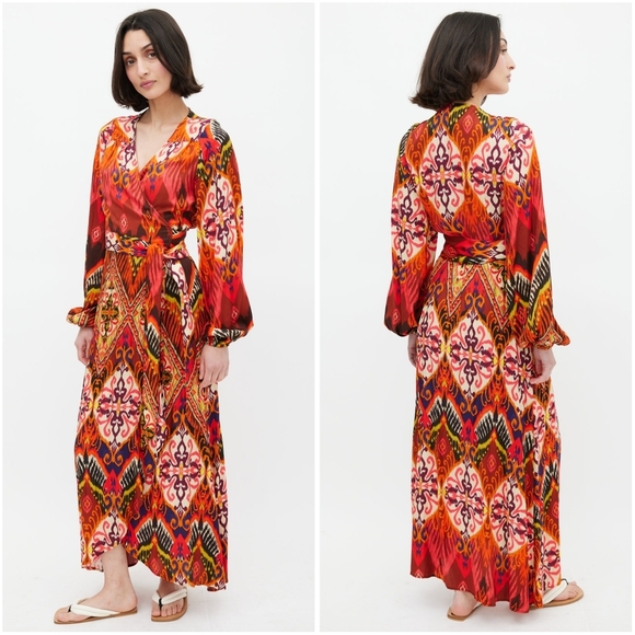 Smythe Hostess Wrap Dress In Multi Ikat Print Medium - Picture 1 of 8